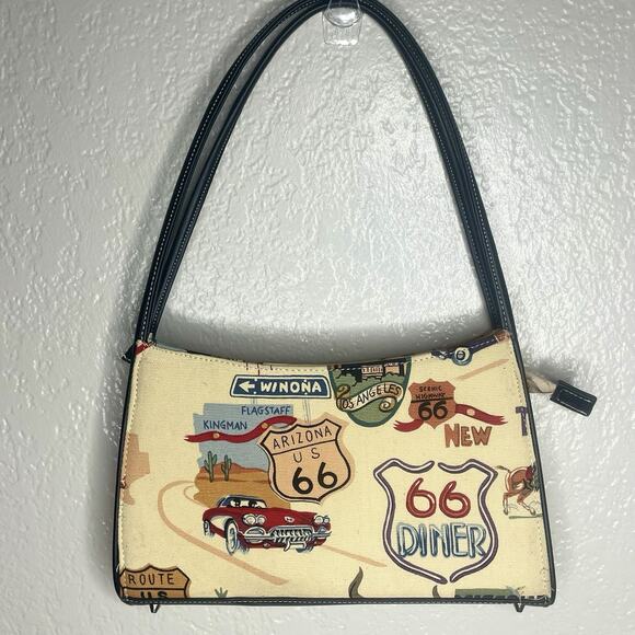 VTG Route 66 Shoulder Bag Purse USA 50s Car Retro Road Trip Collectible Travel - Picture 1 of 8